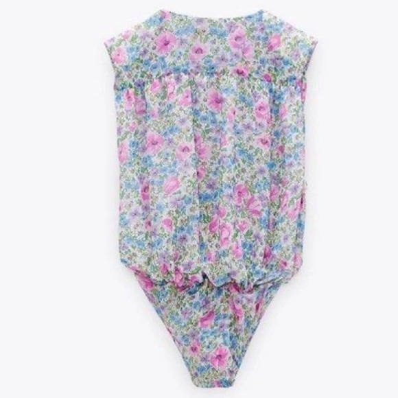 Zara Chiffon Floral Sleeveless Bodysuit - Pink/Purple/Blue/White - Picture 2 of 11